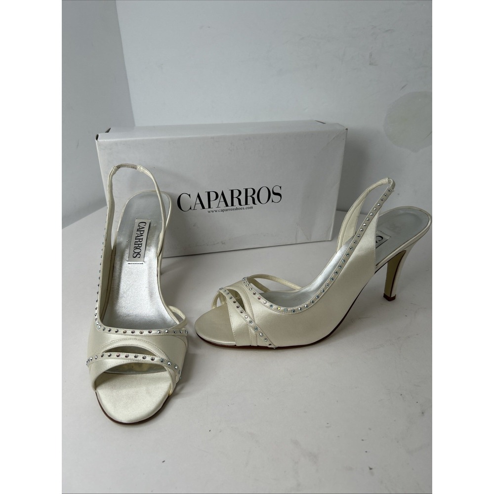 Caparros Ivory Silk Lacey Ankle Strap Heeled Sandals Women's US 10 M